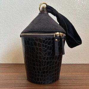 STAUD Minnow Handbag in Navy Crocodile Leather